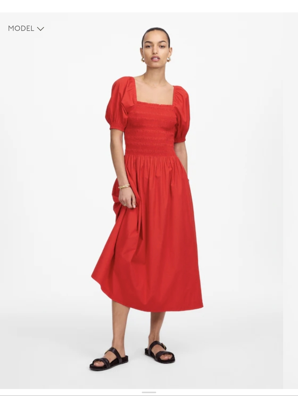 NWT Red Square-Neck Puff Sleeve Midi Dress